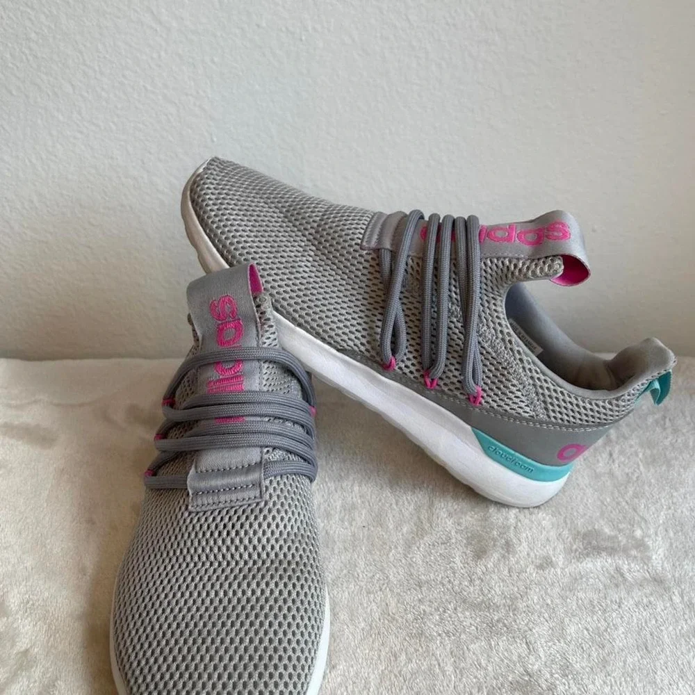 Adidas Cloudfoam Pure 2.0 Kids Grey Pink Teal Running Shoes FY7206 Size 5.5Y